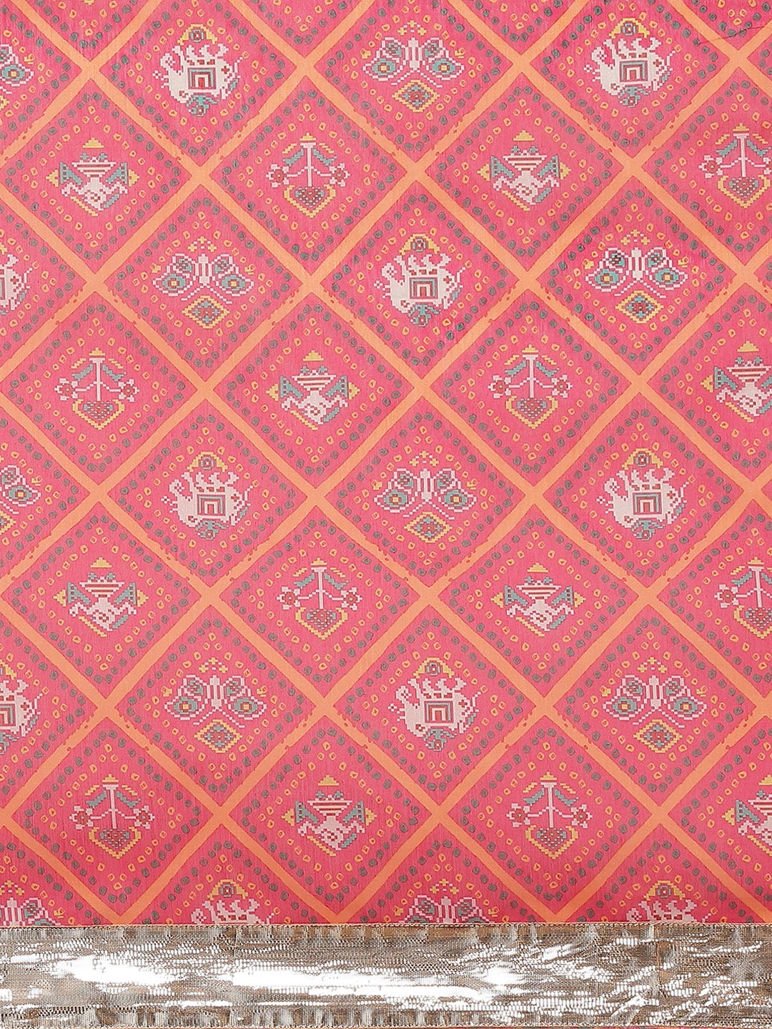 Women Pink Patola Saree With Pink Unstitched Blouse