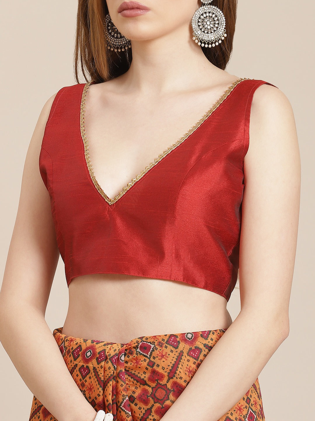 Women Mustard Patola Saree With Maroon Unstitched Blouse