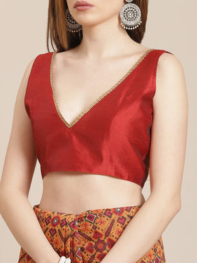 Women Mustard Patola Saree With Maroon Unstitched Blouse