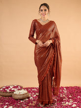 Rust Sequins RTW Draped Saree With Unstitched Blouse-Shae by SASSAFRAS
