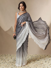 Black Ombre Sequin RTW Draped Saree With Unstitched Blouse-Shae by SASSAFRAS