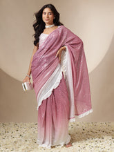 Pink Ombre Sequin RTW Draped Saree With Unstitched Blouse-Shae by SASSAFRAS