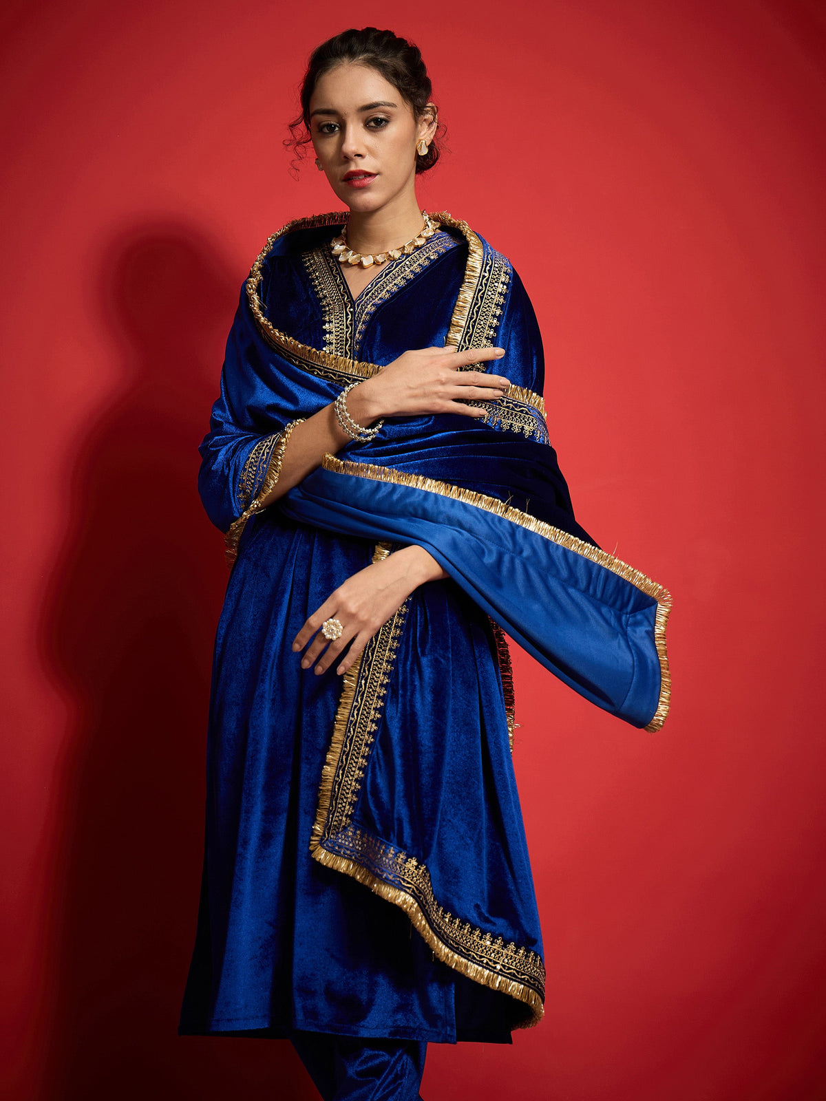 Royal Blue Embroidered Dushala-Shae by SASSAFRAS