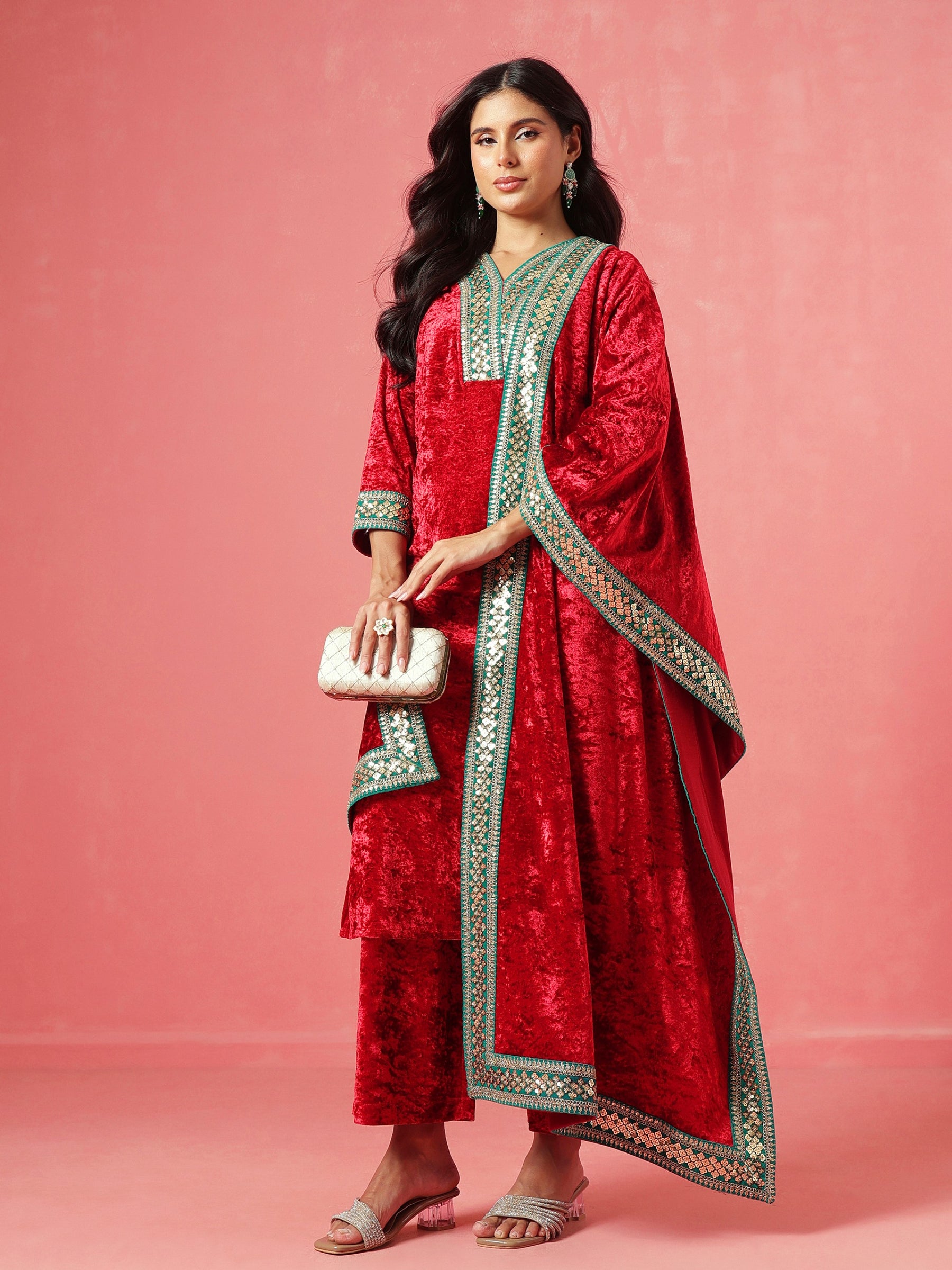 Red Velvet Lace Detail Dushala-Shae by SASSAFRAS