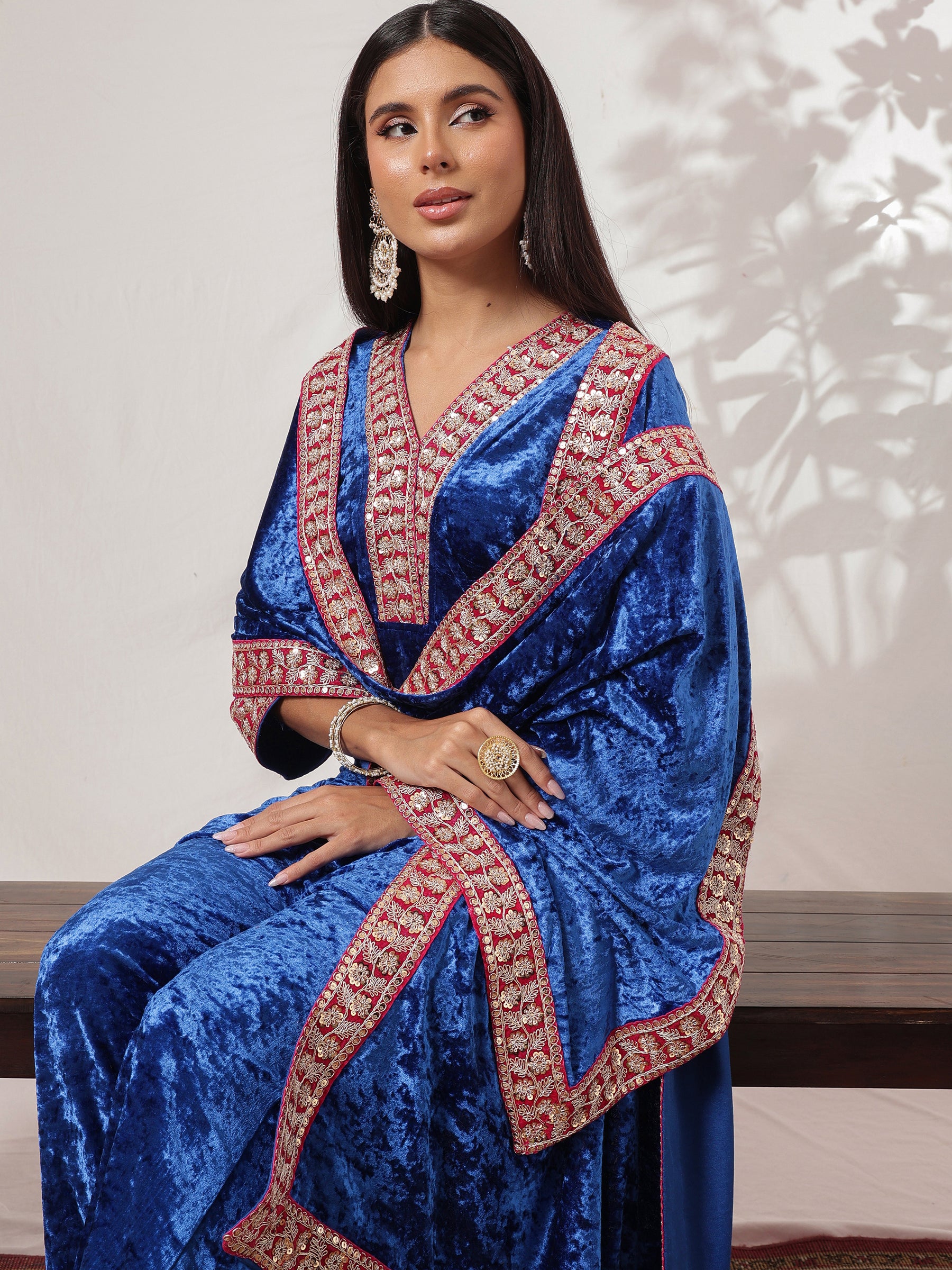 Cobalt Blue Velvet Lace Detail Dushala-Shae by SASSAFRAS