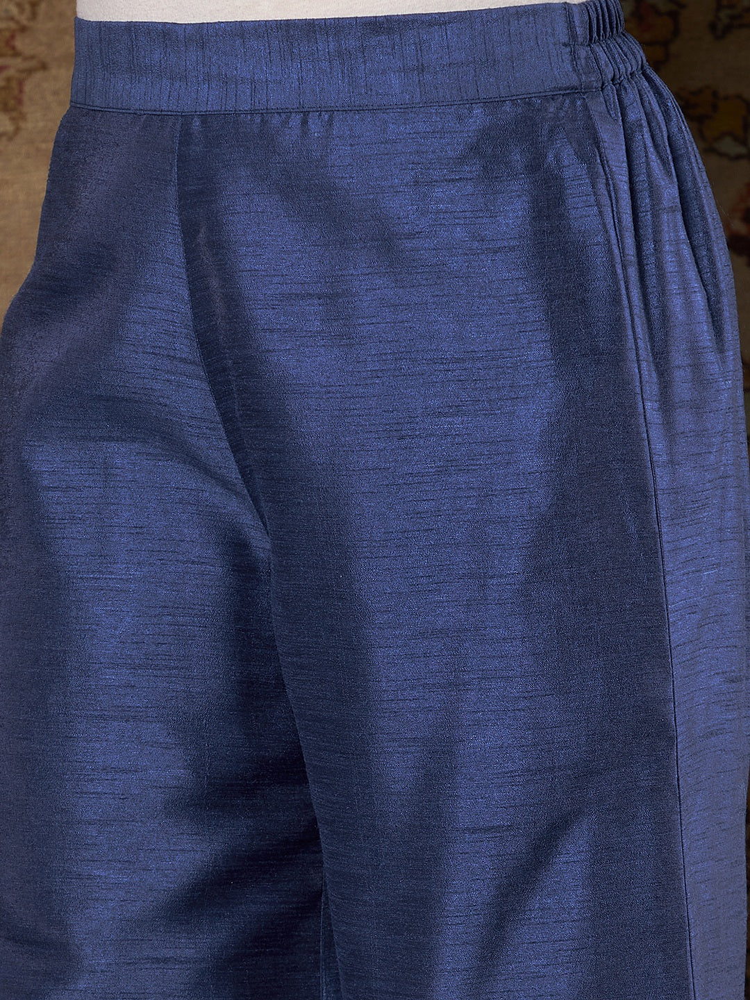Royal Blue Floral Velvet Kurta With Palazzo Pants-Shae by SASSAFRAS