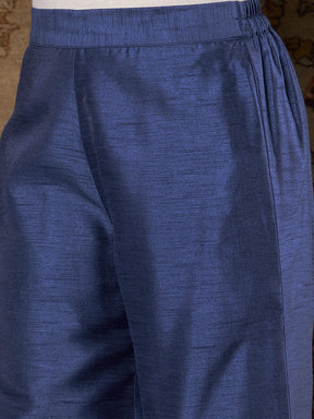 Royal Blue Floral Velvet Kurta With Palazzo Pants-Shae by SASSAFRAS