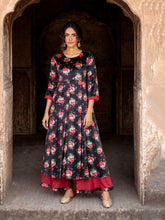 Navy Floral Velvet Kurta With Palazzo Pants-Shae by SASSAFRAS