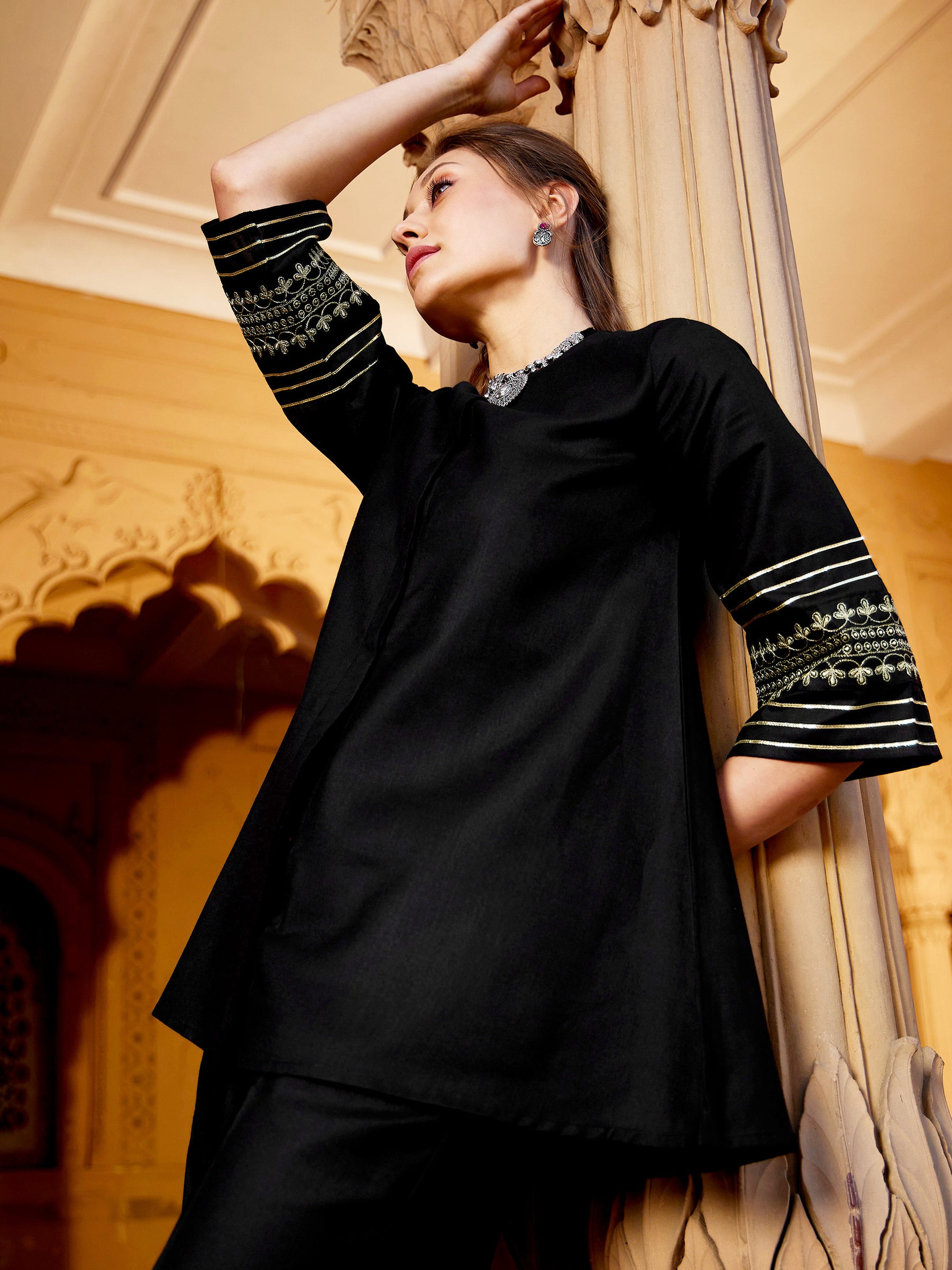 Black Rayon Shirt Style Plain Kurti  PLKRTCB1012 from sareecom