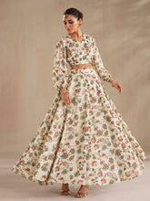 Beige Floral Wrap Top With Anarkali Skirt-Shae by SASSAFRAS