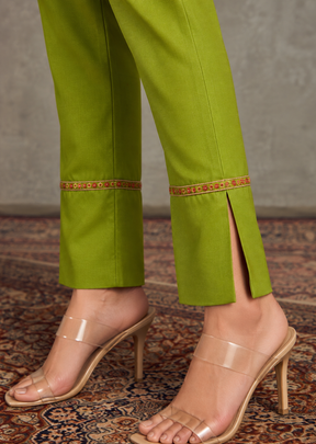 Women Green Sleeves Embroidered Shirt With Palazzos