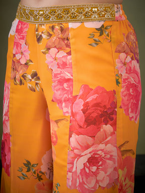Yellow Floral Crop Top With Pants & Shrug-Shae by SASSAFRAS