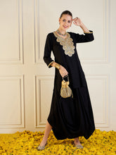 Black Rayon Embroidered Short Kurta With Dhoti Skirt-Shae by SASSAFRAS