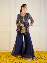 Navy Floral Peplum Top With Flared Pants-Shae by SASSAFRAS