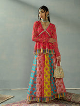 Red Multi Color Peplum Top With Anarkali Skirt -Shae by SASSAFRAS