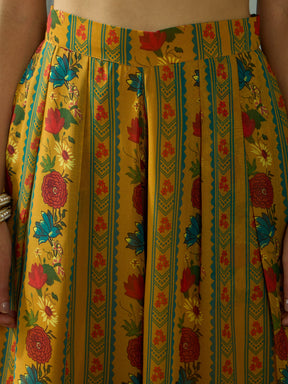 Mustard Floral Wrap Anarkali Kurta With Straight Pants-Shae by SASSAFRAS