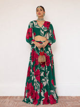 Green & Red Floral Wrap Top With Anarkali Skirt -Shae by SASSAFRAS