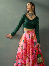 Green Sequence Blouse With Anarkali Skirt-Shae by SASSAFRAS