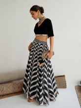 Black Velvet Short Sleeves Crop Top With Anarkali Skirt-Shae by SASSAFRAS