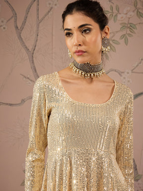 Gold Sequins Peplum Top With Flared Pants -Shae by SASSAFRAS