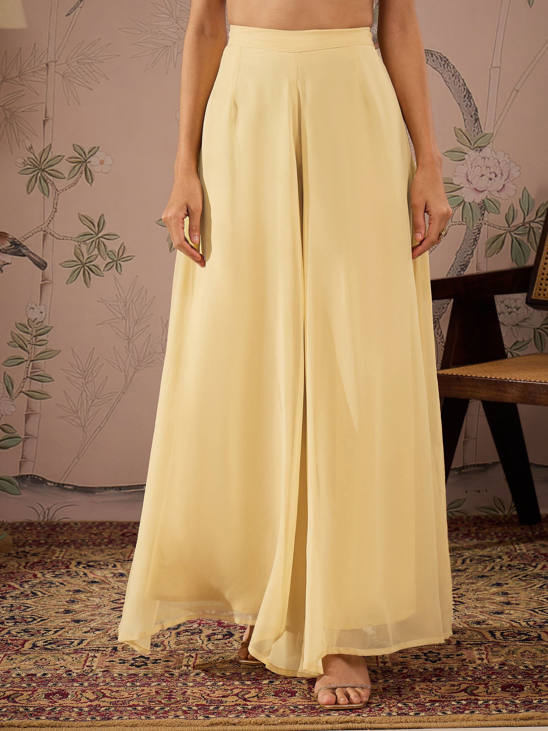 Women Gold Sequins Peplum Top With Flared Pants