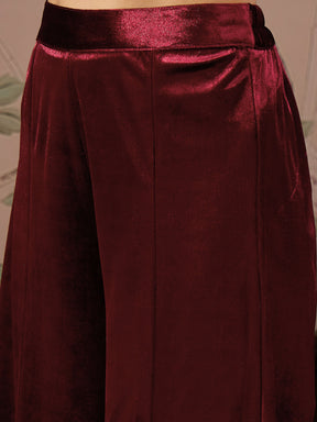 Maroon Velvet Embroidered Short Kurta With Palazzo Pants -Shae by SASSAFRAS