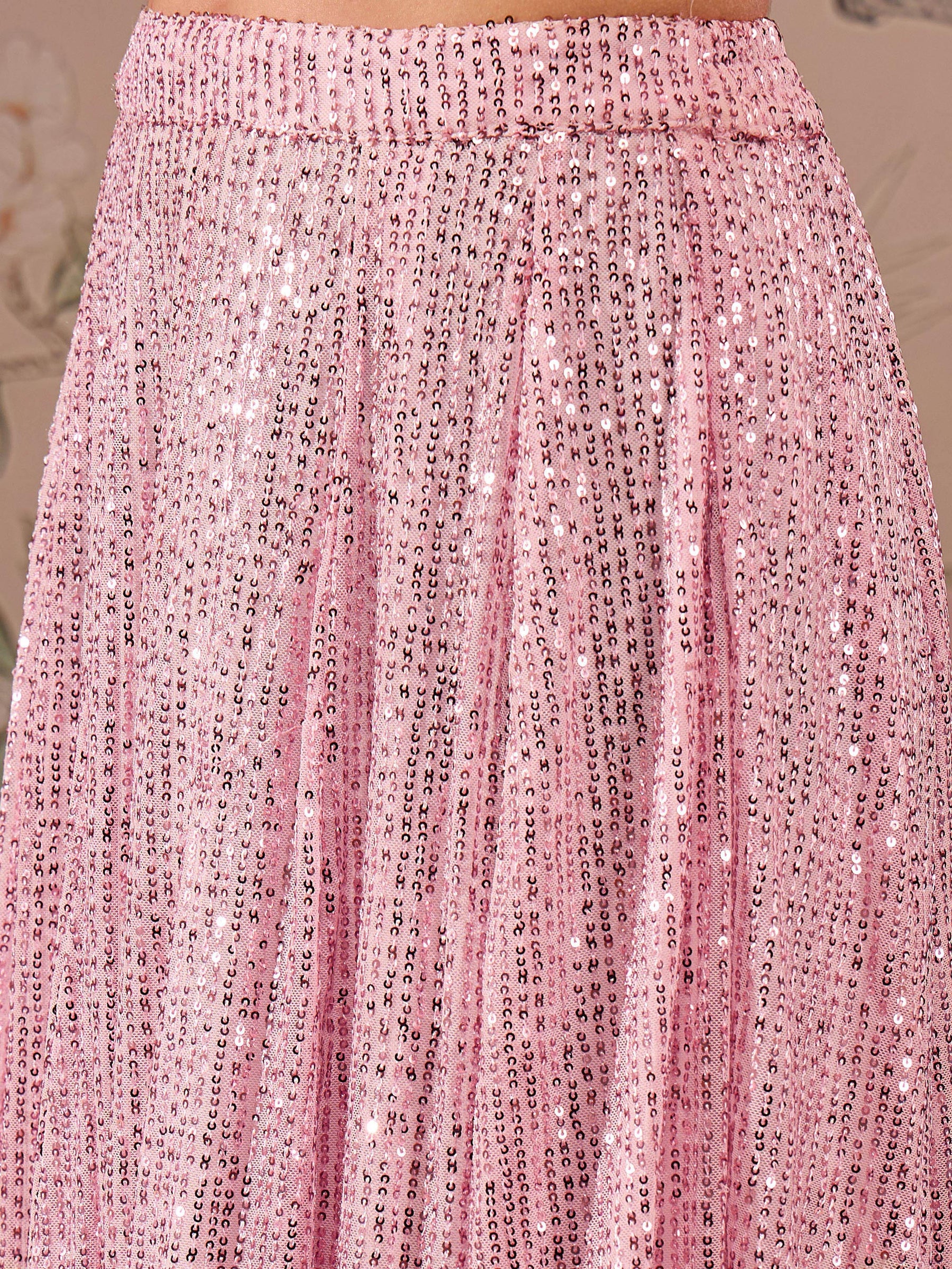 Pink Sequins Crop Top With Anarkali Skirt-Shae by SASSAFRAS