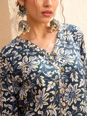 Blue & White Floral Shirt With Palazzos-Shae by SASSAFRAS