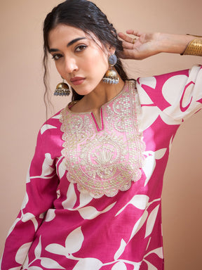 Pink Floral Embroidered Kurta With Dhoti Skirt-Shae by SASSAFRAS