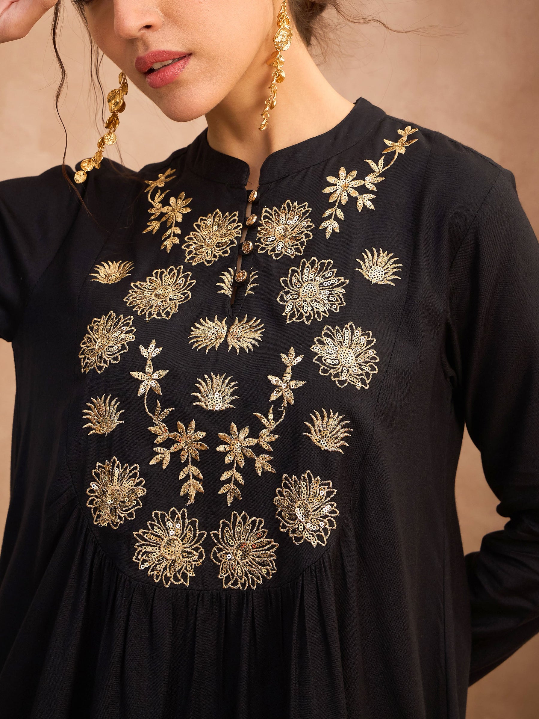 Black Embroidered Peplum Top With Dhoti Skirt-Shae by SASSAFRAS