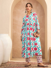 Off White Floral Gathered Kurta With Pencil Pants-Shae by SASSAFRAS