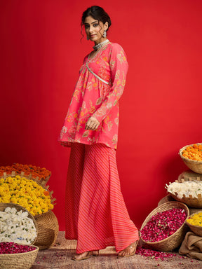 Pink Floral V Neck Peplum Top With Sharara Pants -Shae by SASSAFRAS