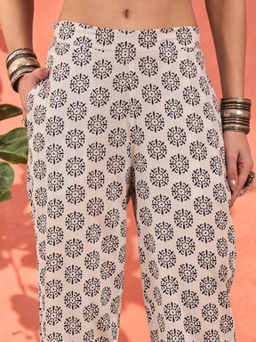 Navy & White Cambric Tired Kurta With Pencil Pants-Shae by SASSAFRAS