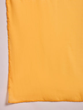 Women Yellow Floral Cambric V Neck Kurta With Pencil Pants & Dupatta