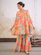 Orange Tie & Dye Coin Lace Tired Kurta With Sharara Pants -Shae by SASSAFRAS