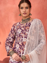Purple Floral Cambric Kurta With Pencil Pants & Dupatta-Shae by SASSAFRAS