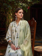 White Floral Cambric Kurta With Pencil Pants & Dupatta-Shae by SASSAFRAS