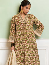 Women Off White & Green Floral Kurta With Pencil Pants & Dupatta