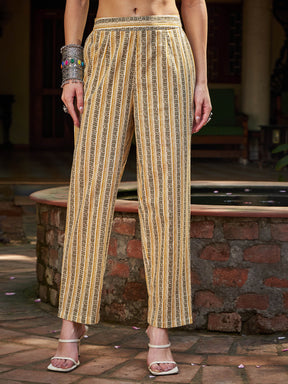 Yellow Floral Gathered Kurta With Pencil Pants & Dupatta-Shae by SASSAFRAS