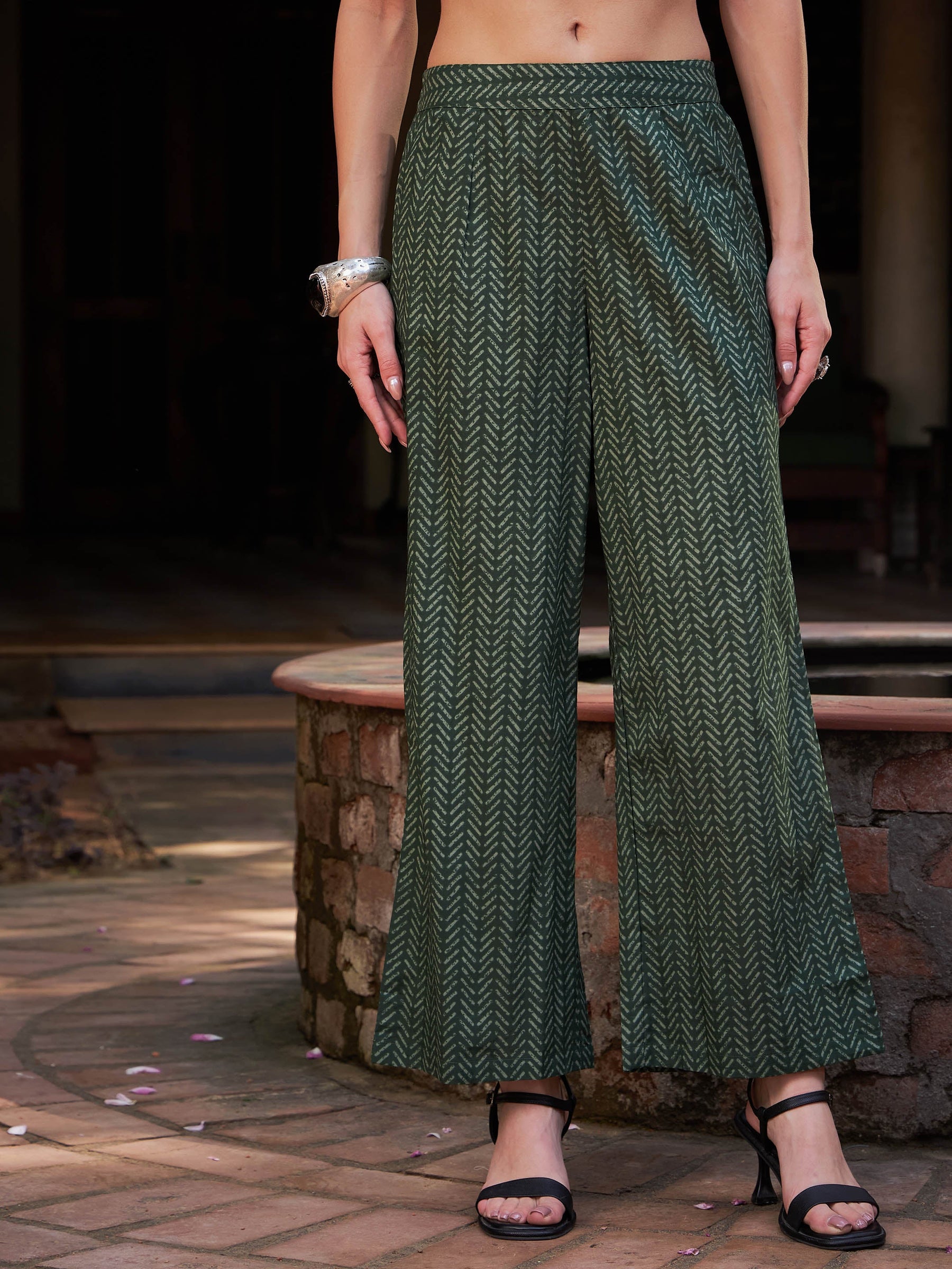 Green Floral Embroidered Gathered Kurta With Pencil Pants & Dupatta-Shae by SASSAFRAS