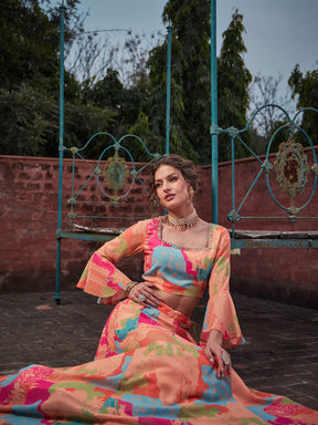 Orange Tie & dye Crop Top With Anarkali Skirt-Shae by SASSAFRAS