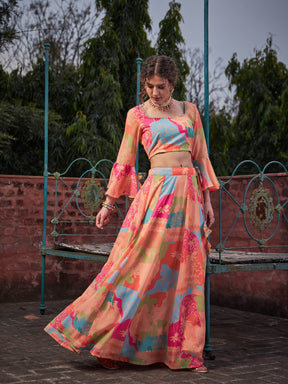 Orange Tie & dye Crop Top With Anarkali Skirt-Shae by SASSAFRAS
