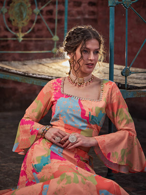 Orange Tie & dye Crop Top With Anarkali Skirt-Shae by SASSAFRAS