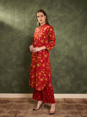 Maroon Floral Wood Button Kurta With Pants -Shae by SASSAFRAS