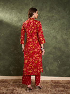 Maroon Floral Wood Button Kurta With Pants -Shae by SASSAFRAS