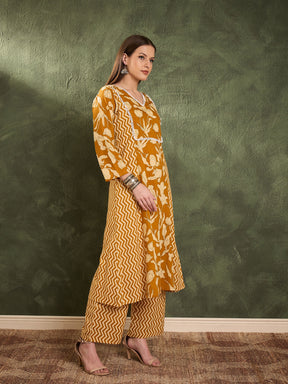 Mustard Floral Front Yoke Kurta With Pants -Shae by SASSAFRAS