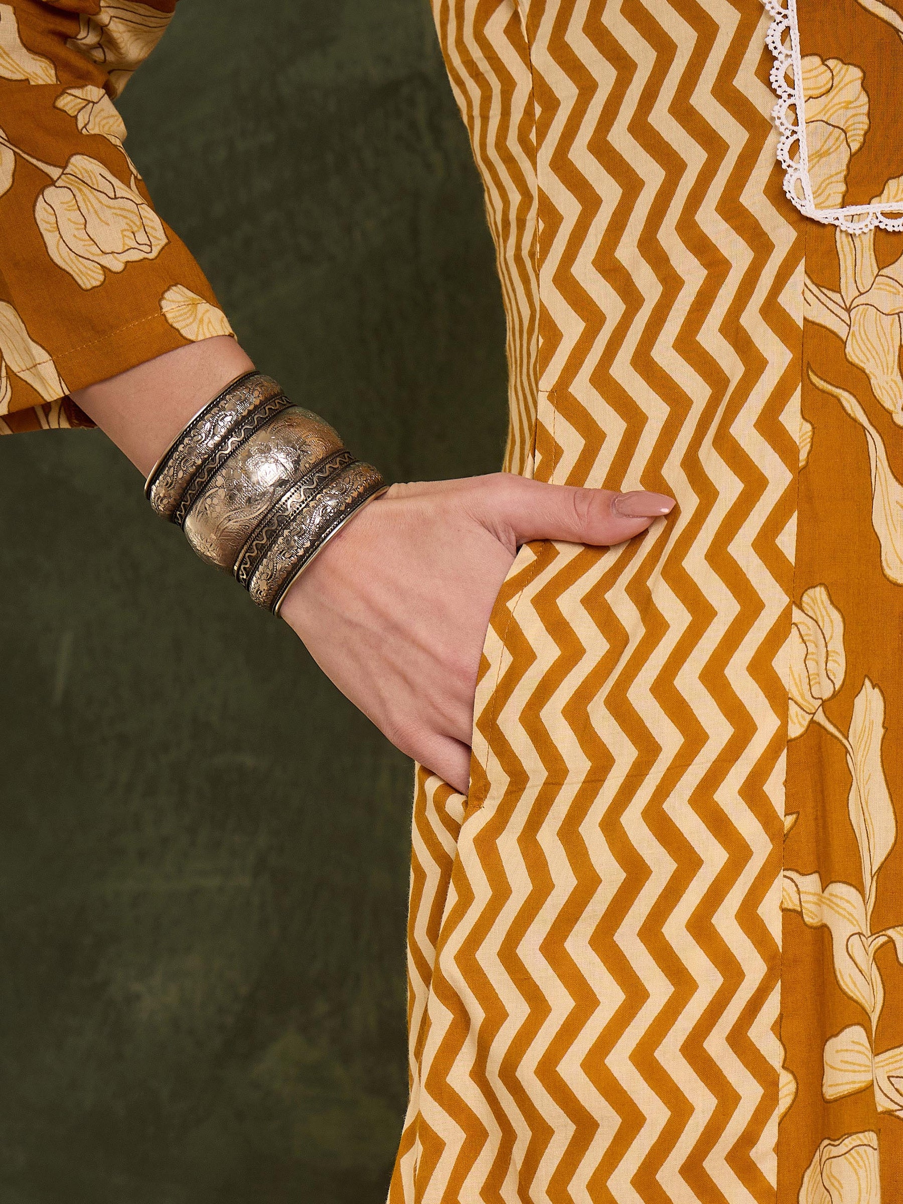 Mustard Floral Front Yoke Kurta With Pants -Shae by SASSAFRAS