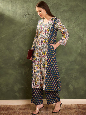 Blue Floral Front Yoke Kurta With Pants -Shae by SASSAFRAS