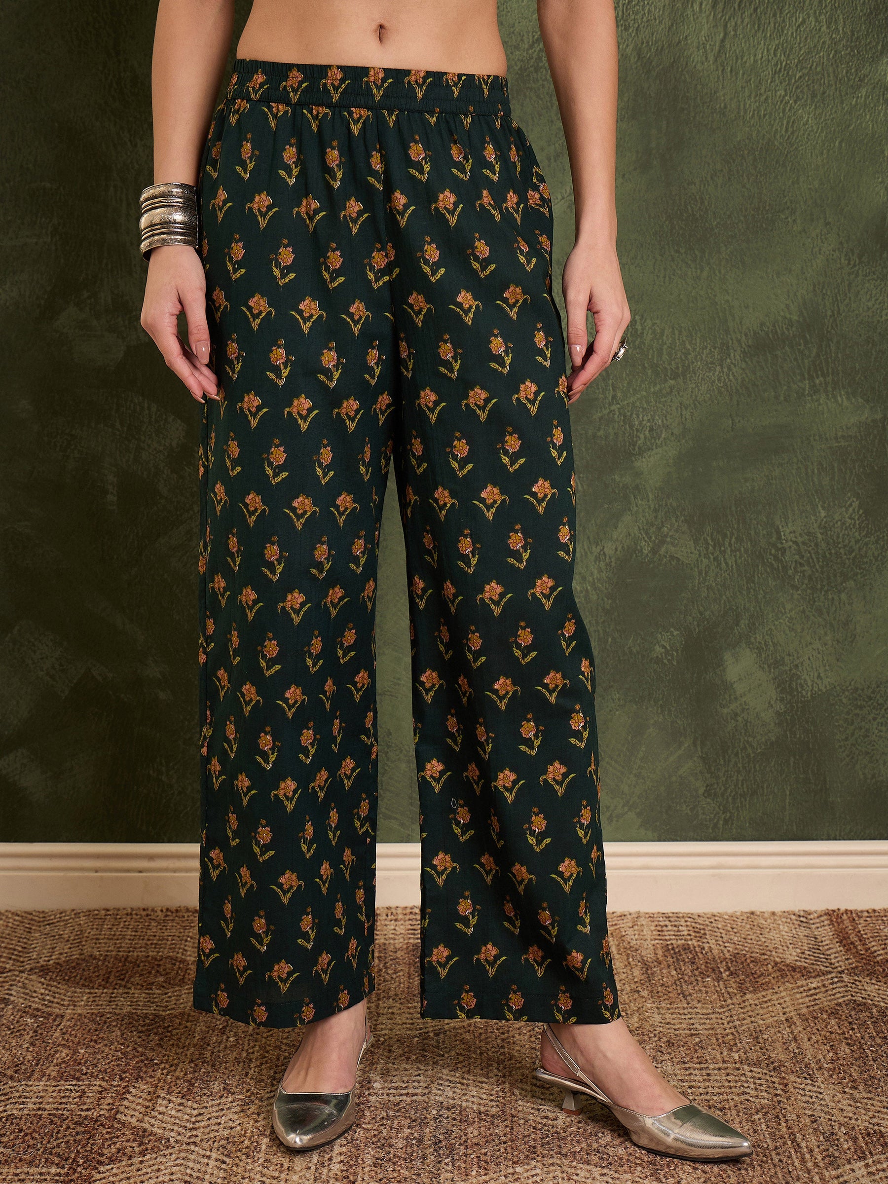 Dark Green Floral Front Yoke Kurta Set with Dupatta-Shae by SASSAFRAS