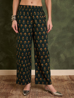 Dark Green Floral Front Yoke Kurta Set with Dupatta-Shae by SASSAFRAS